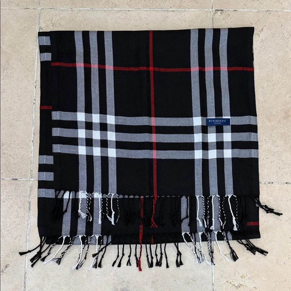 Burberry Classic Giant Black, Gray, and Red Plaid Scarf